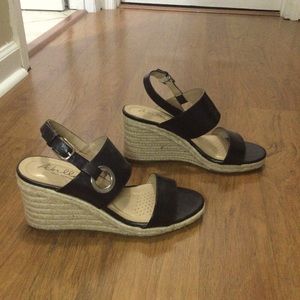 Black wedge sandals